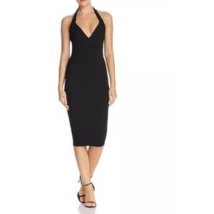 Nookie Medea Classic Halter Midi Dress in Black Stretch Jersey Size XS NWT